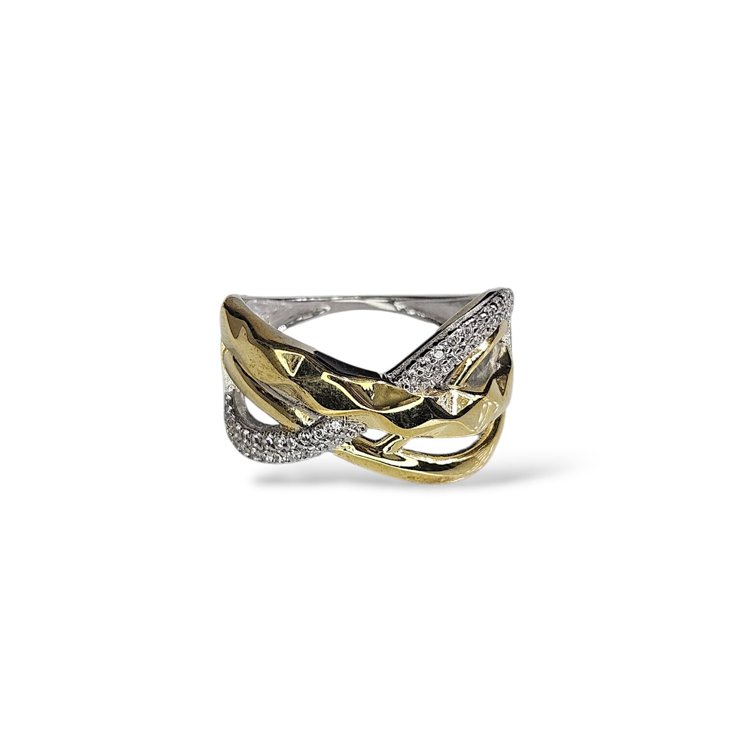 14K Altın Kaplama Çapraz Model Gümüş Yüzük