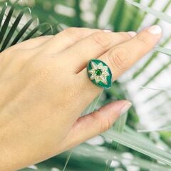 Mineli Zümrüt Yeşili Gümüş Yüzük