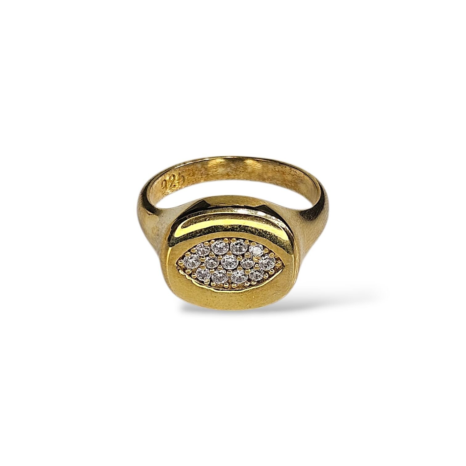 14K Altın Kaplama Ortası Zirkon Taş Gümüş Yüzük