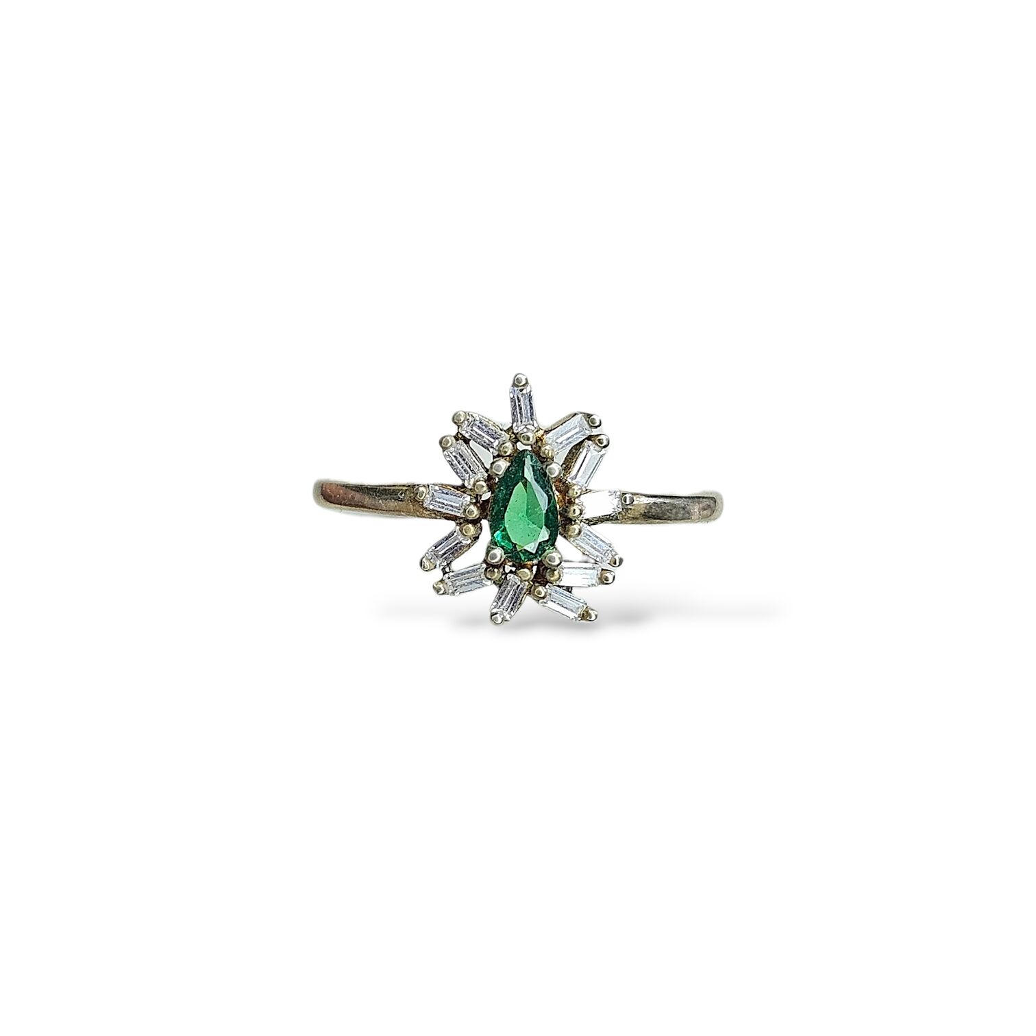 14K Altın Kaplama Zümrüt Renk Taşlı Gümüş Yüzük