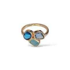 Mavi Taşlı Rose Kaplama Gümüş Yüzük - 13 no