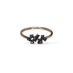 Siyah Taşlı Rose Kaplama Gümüş Yüzük - 14 no