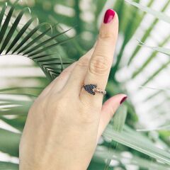 Siyah Taşlı Çapa Model Rose Kaplama Gümüş Yüzük- Ayarlanabilir