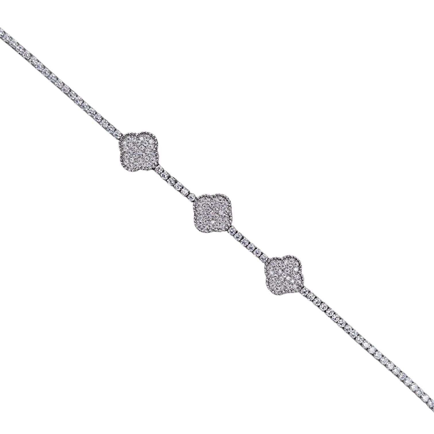 Taşlı Üç Yonca Gümüş Bileklik- 19 cm