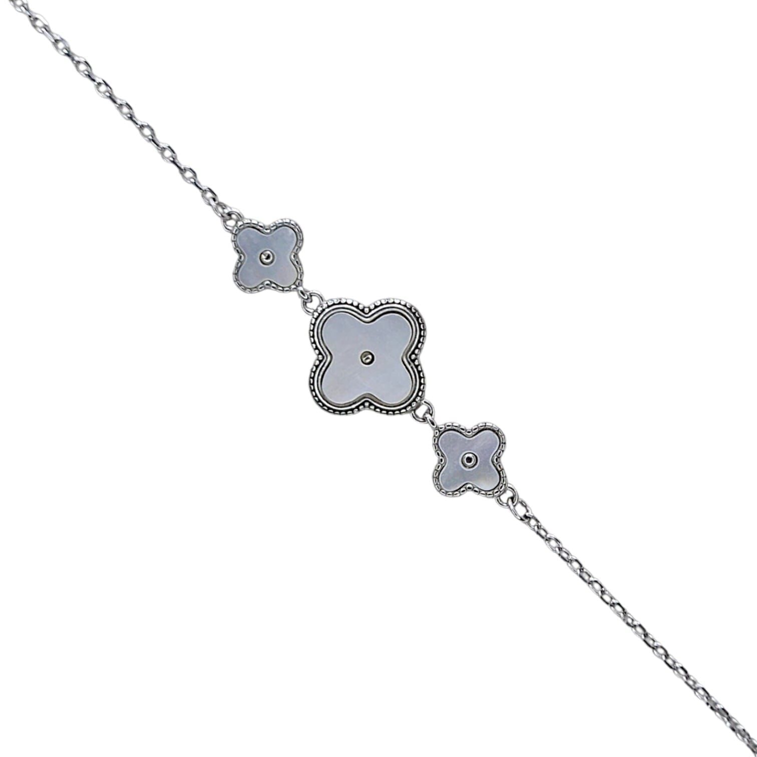 Üçlü Sedef Yonca Gümüş Bileklik - 20 cm