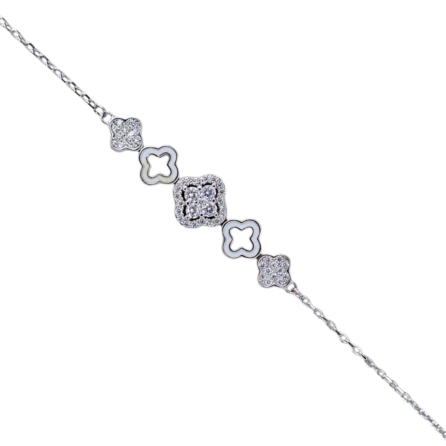 Mini Beşli Yonca Gümüş Bileklik - 19 cm