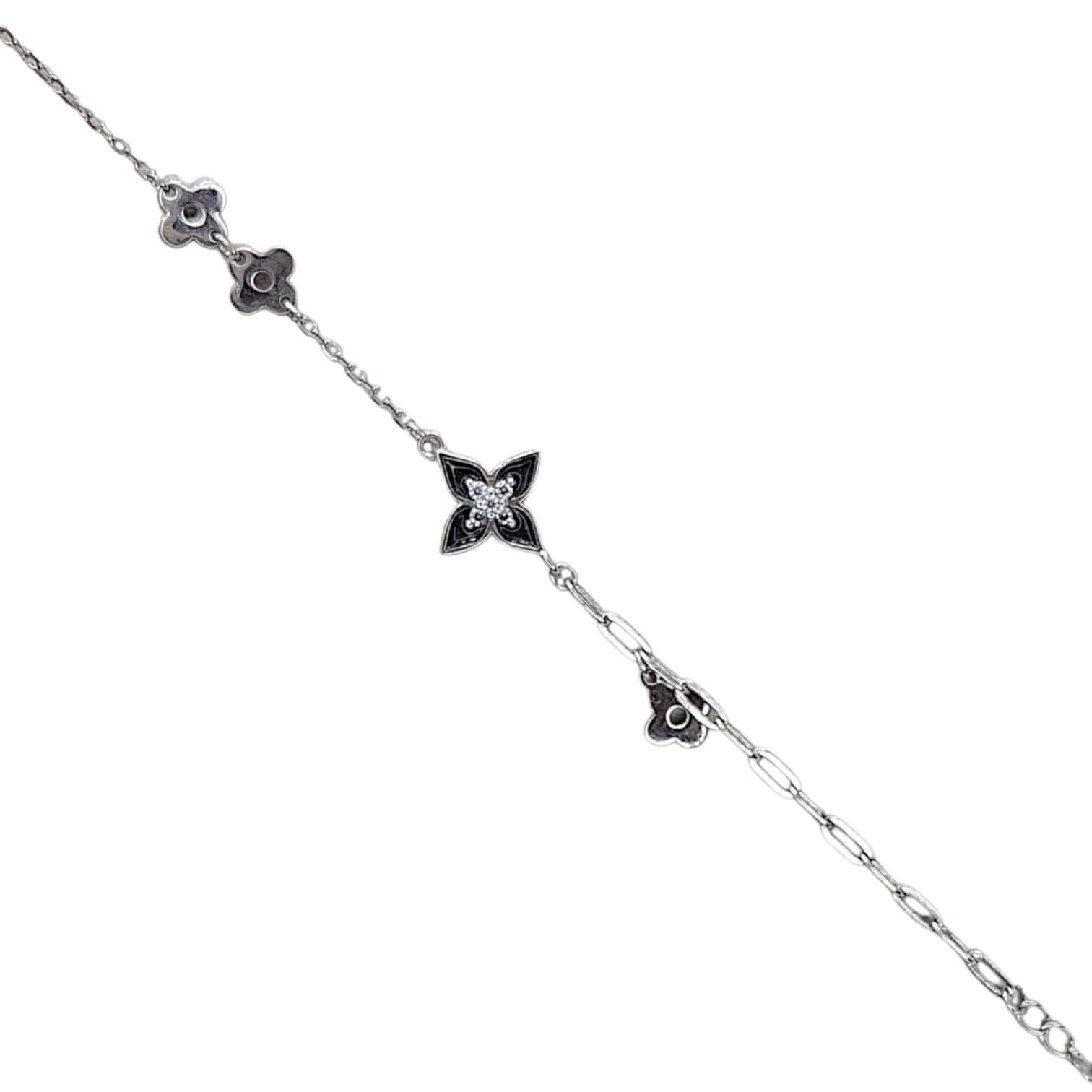 Siyah Taşlı Yıldız Model Gümüş Bileklik - 19 cm