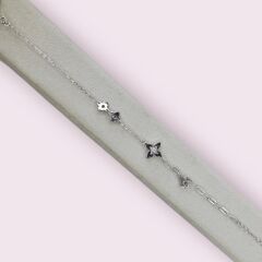 Siyah Taşlı Yıldız Model Gümüş Bileklik - 19 cm