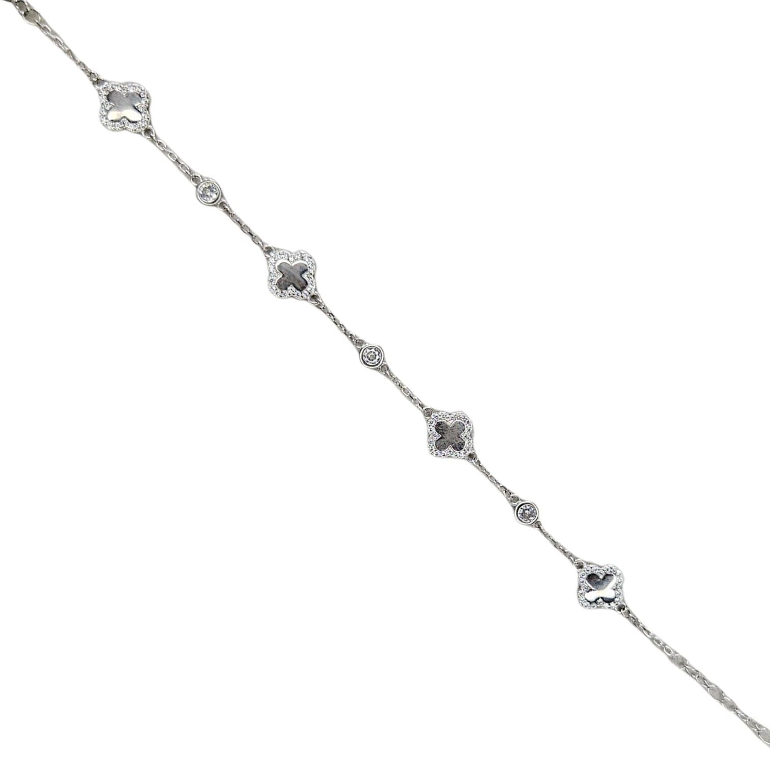 Mini Dörtlü Yonca Model Gümüş Bileklik - 19 cm
