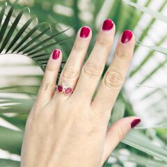 Renkli Taşlı Rose Kaplama Gümüş Yüzük - 12 no