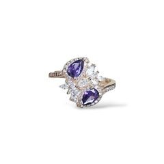 Mor Taşlı Rose Kaplama Gümüş Yüzük - 17 no