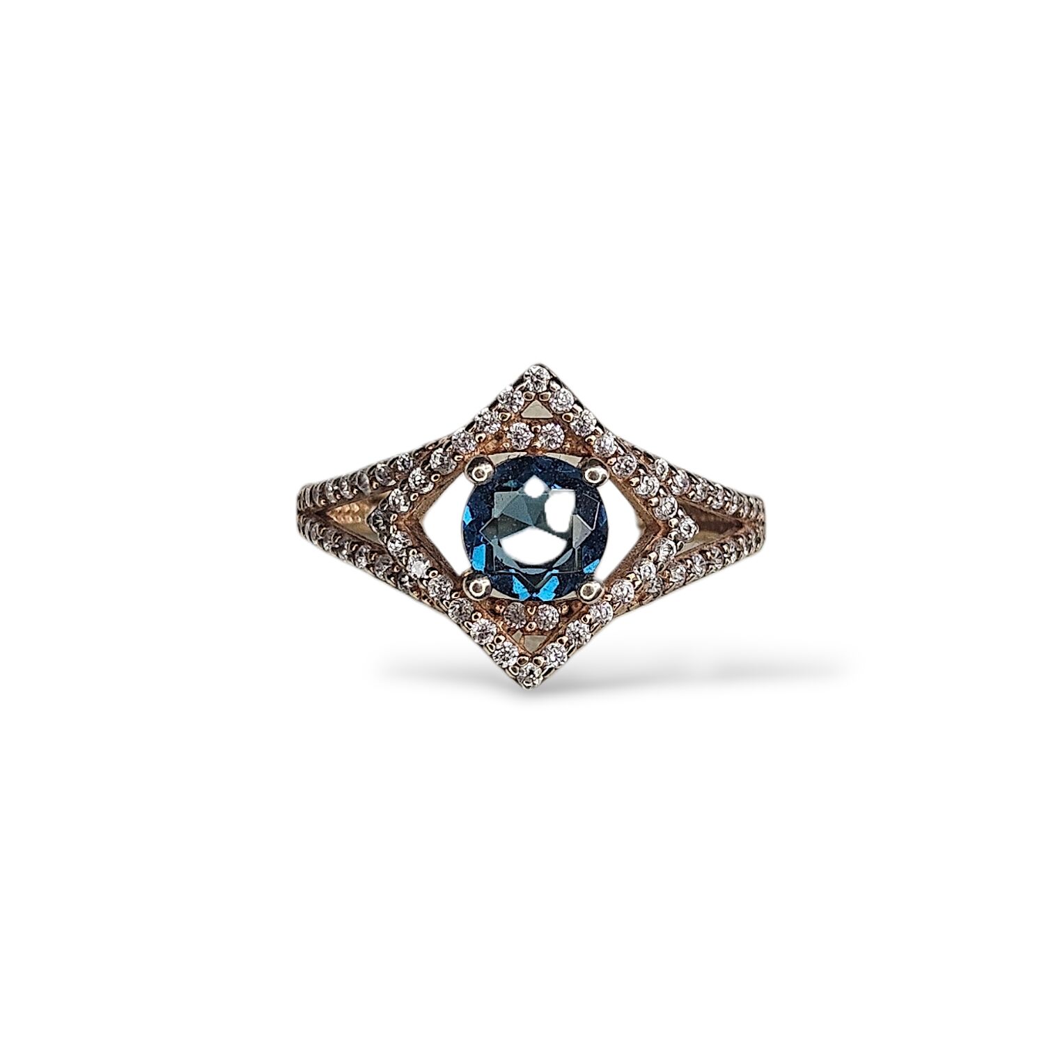 Mavi Taşlı Rose Kaplama Gümüş Yüzük - 17 no