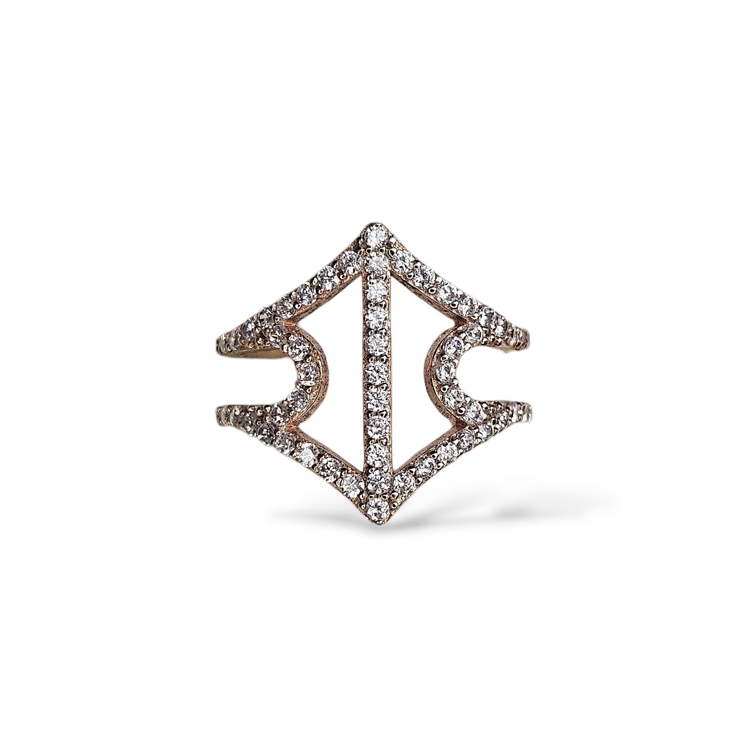 Taşlı Eklem Yüzüğü Rose Kaplama Gümüş Yüzük - 9 no