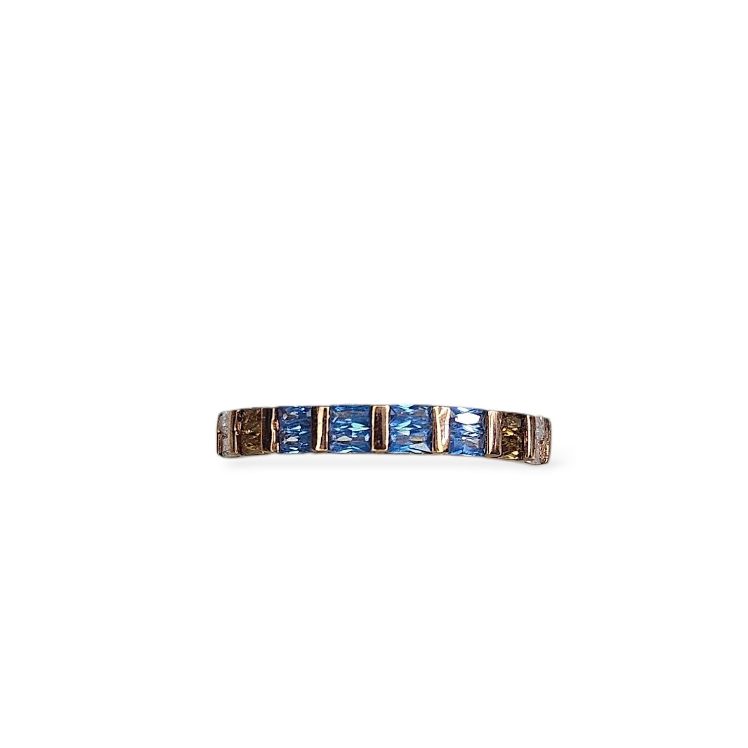 Mavi Taşlı Rose Kaplama Gümüş Yüzük - 15 no