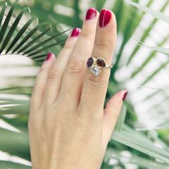 Renkli Taşlı Rose kaplama Gümüş Yüzük - 12 no