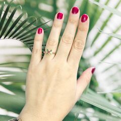 Renkli Taşlı 14K Altın Kaplama Gümüş Yüzük