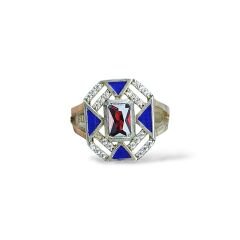 Mavi Taşlı Kırmızı Detay 14K Altın Kaplama Gümüş Yüzük