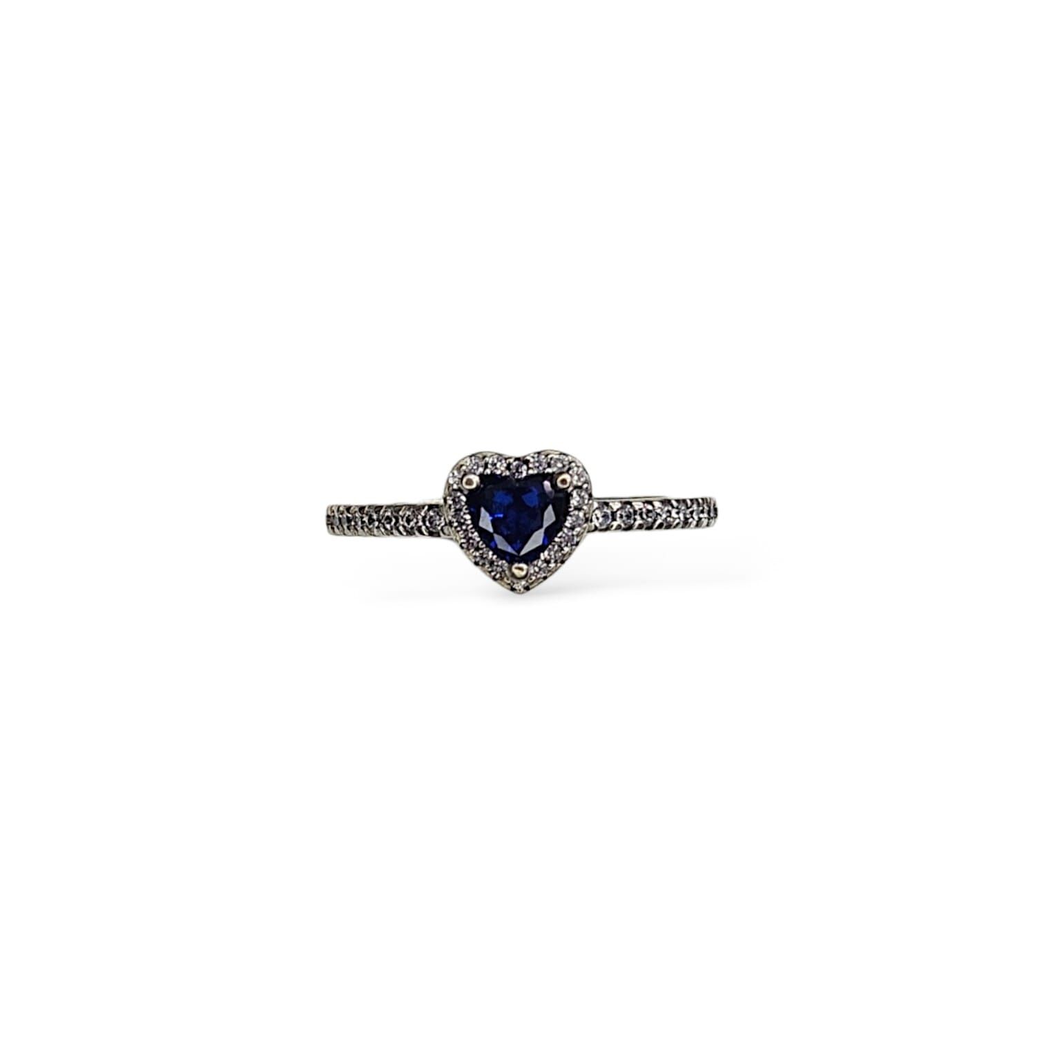 Safir Renk Mini Kalp Model Zirkon Taşlı Gümüş Yüzük - 20 No