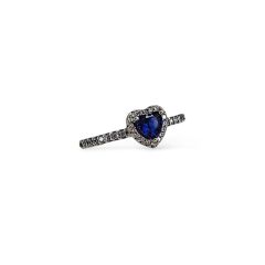 Safir Renk Mini Kalp Model Zirkon Taşlı Gümüş Yüzük - 20 No