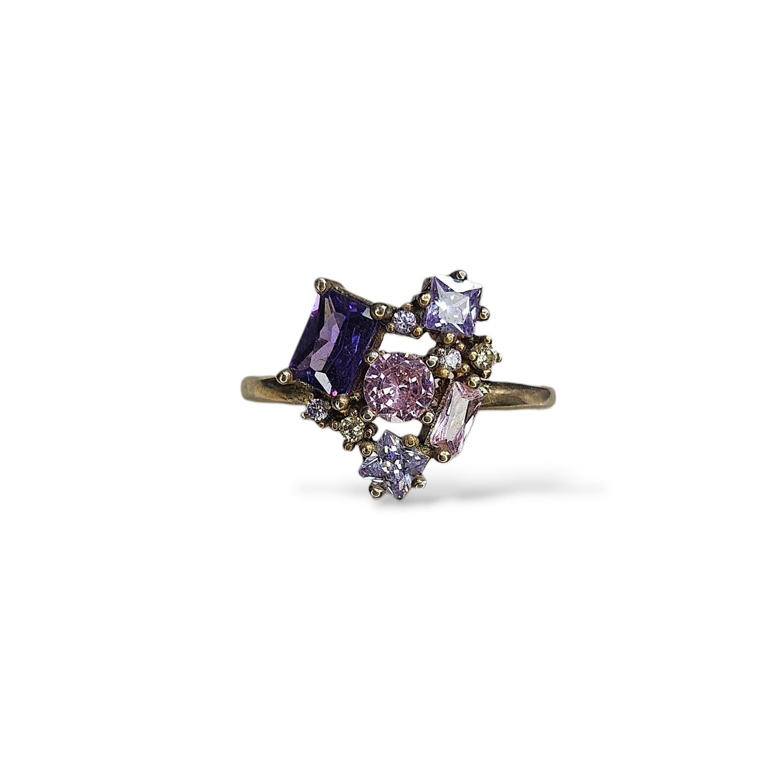 Renkli Taşlı 14K Altın Kaplama Gümüş Yüzük - 15 no