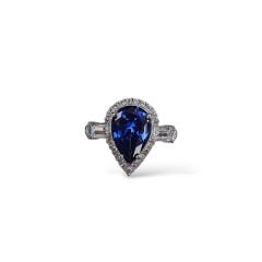 Safir Renk Damla Model Zirkon Taşlı Gümüş Yüzük - 13 No