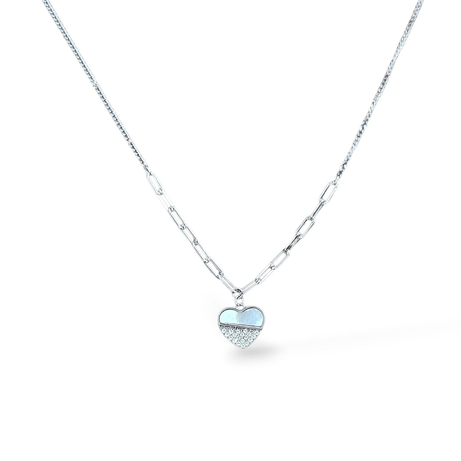 Taş ve Sedef Detay Gümüş Kolye