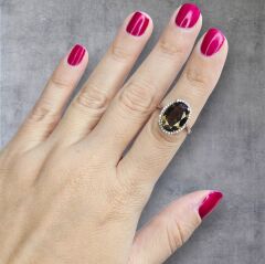 Smoky Renk Rose Kaplama Zirkon Taşlı Gümüş Yüzük - 14 No