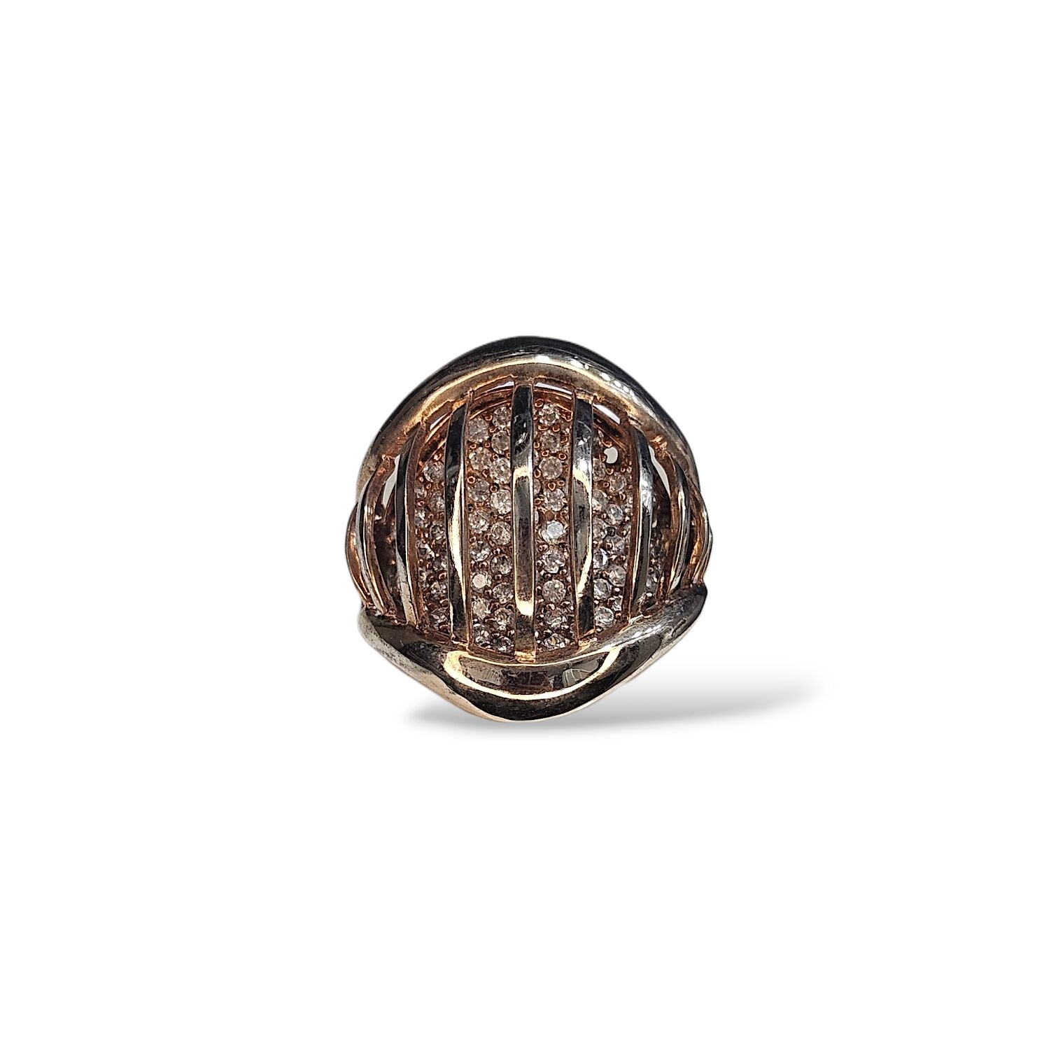 Kafes Model Taşlı Rose Kaplama Gümüş Yüzük - 10 no