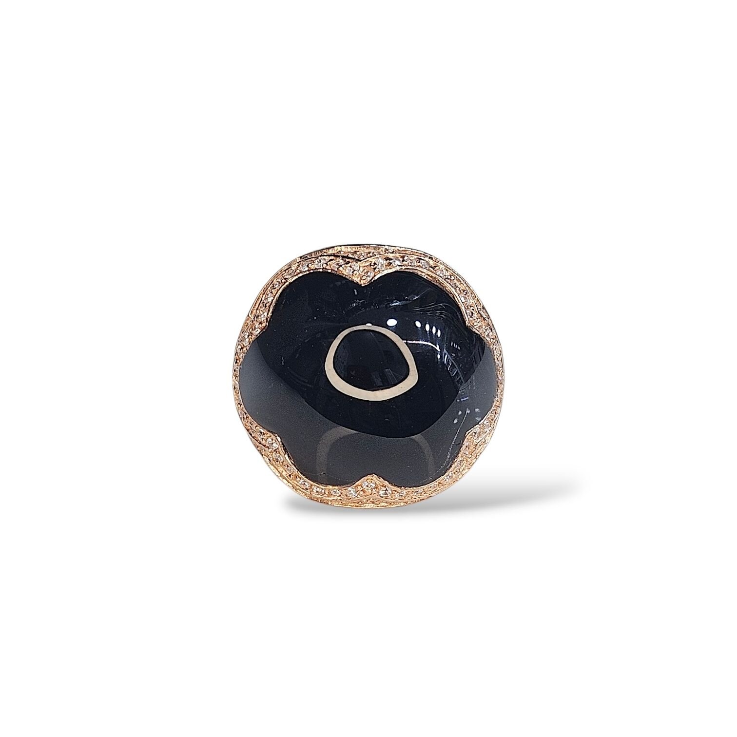 Siyah Taş Yan Detay Zirkon Taş Rose Kaplama Gümüş Yüzük