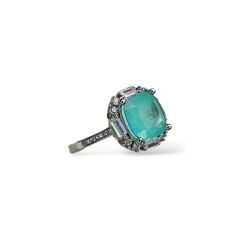 Paraiba Turmalin Renk Zirkon Taşlı Gümüş Yüzük - 16 No