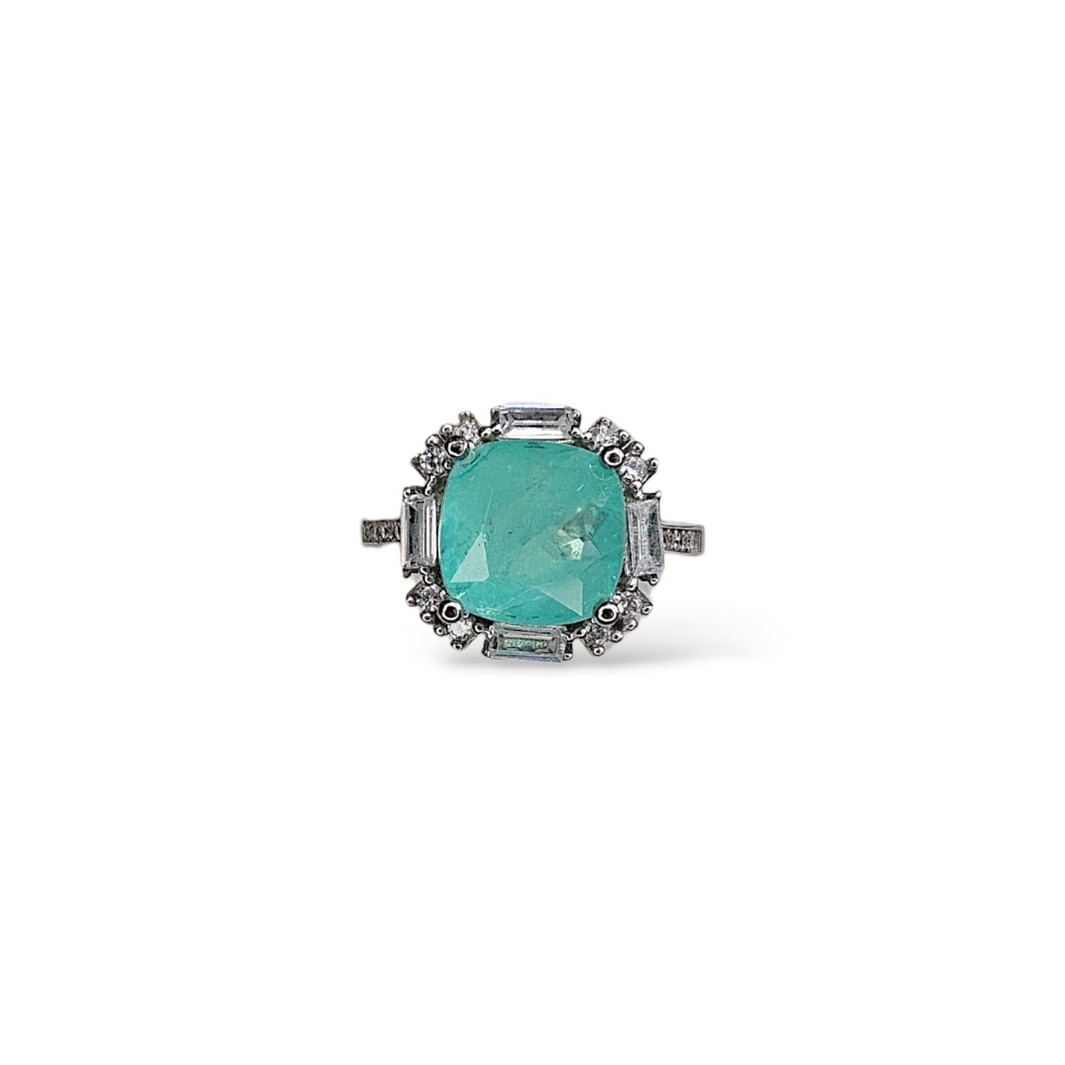Paraiba Turmalin Renk Zirkon Taşlı Gümüş Yüzük - 16 No