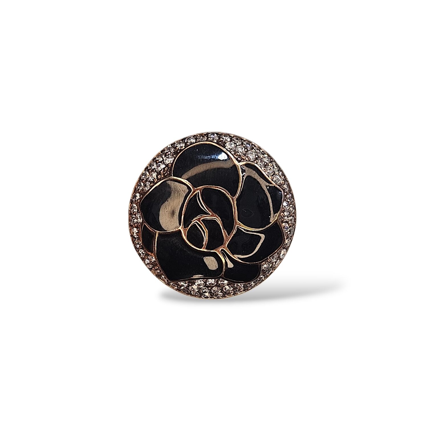 Çiçek Desenli Siyah Renk Rose Kaplama Gümüş Yüzük - 14 no