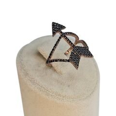 Siyah Taşlı Ok Model Rose Kaplama Gümüş Yüzük - 17 no