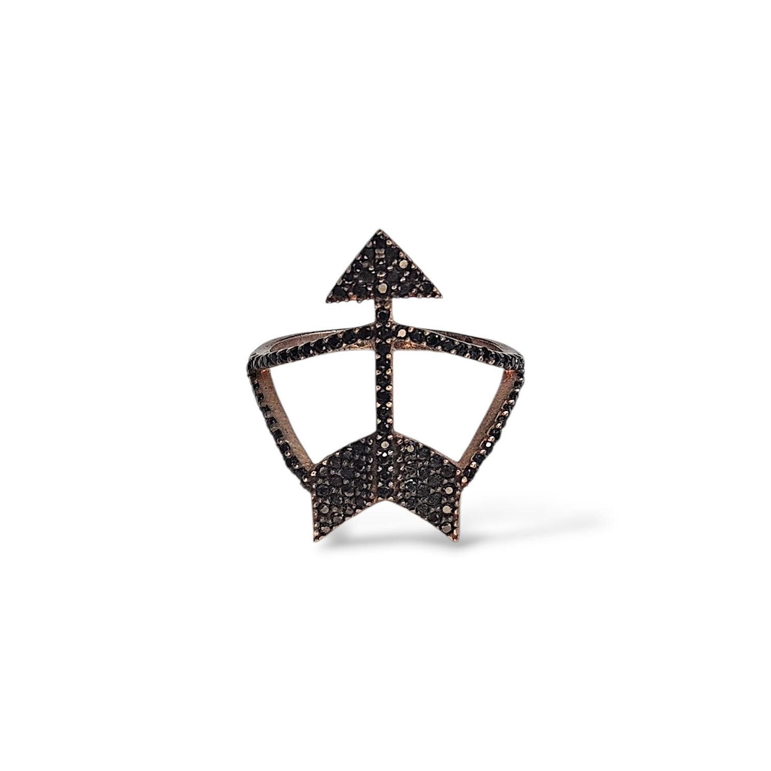 Siyah Taşlı Ok Model Rose Kaplama Gümüş Yüzük - 17 no