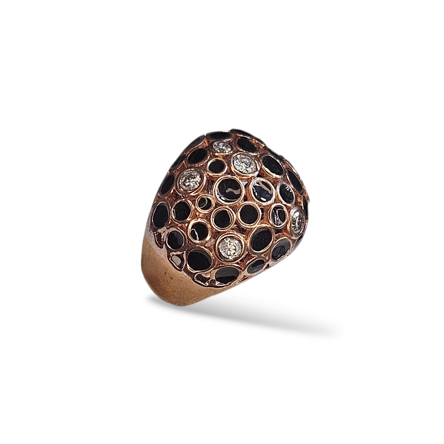 Siyah Beyaz Taşlı Rose Kaplama Gümüş Yüzük - 12 no