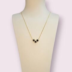 14K Altın Kaplama Siyah Üç Taş Gümüş Kolye
