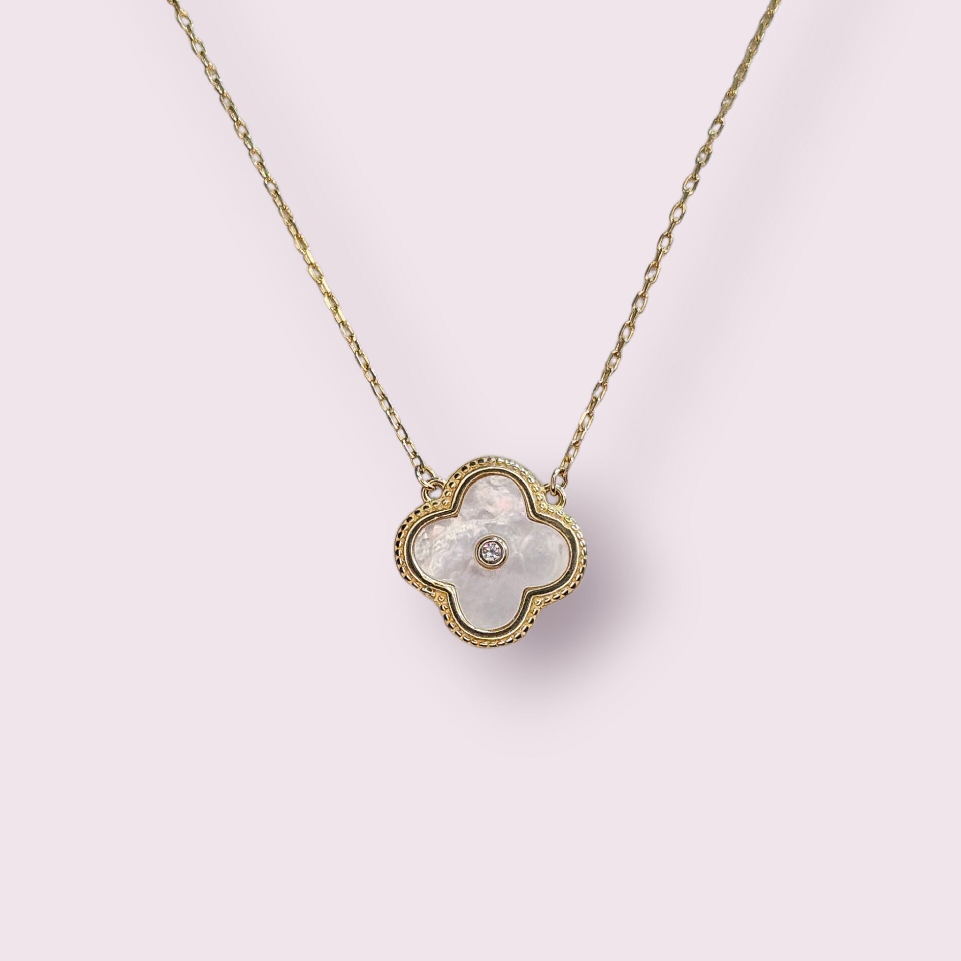 14K Altın Kaplama Çiçek Model Sedef Gümüş Kolye