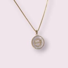 14K Altın Kaplama Sedef-Zirkon Taş Gümüş Kolye