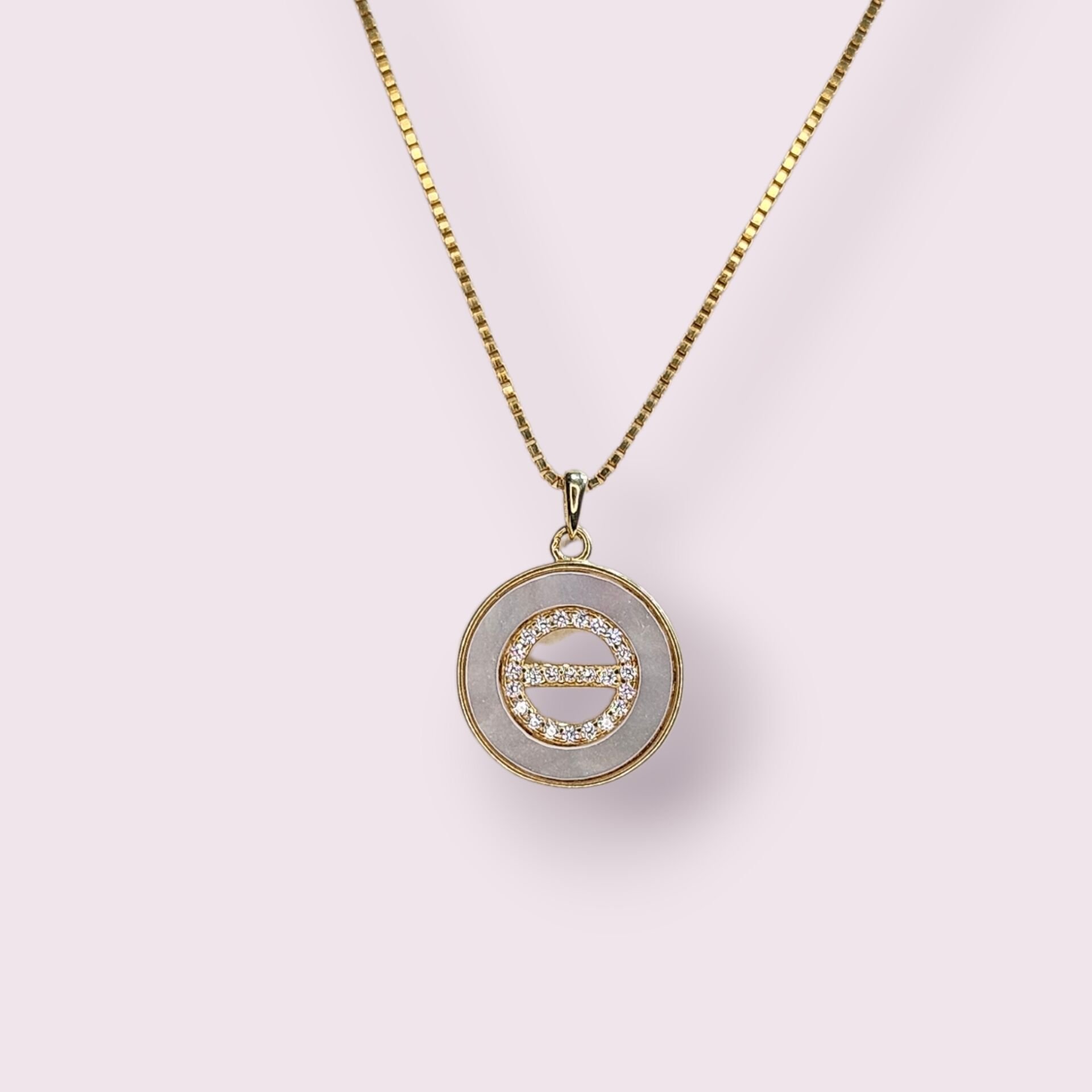 14K Altın Kaplama Sedef-Zirkon Taş Gümüş Kolye