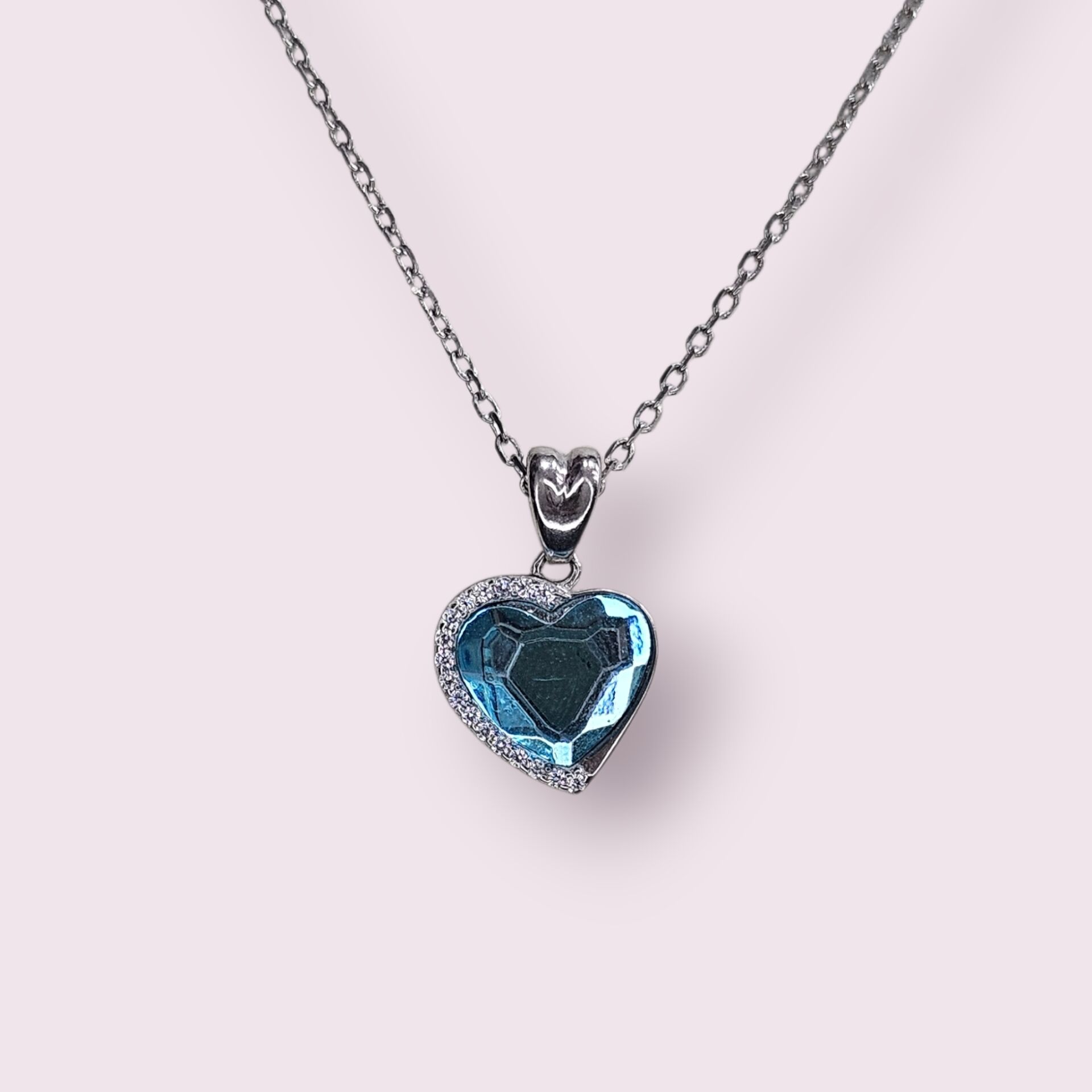 Aquamarin Taşı Kalp Model Gümüş Kolye
