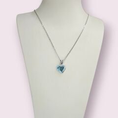 Aquamarin Taşı Kalp Model Gümüş Kolye