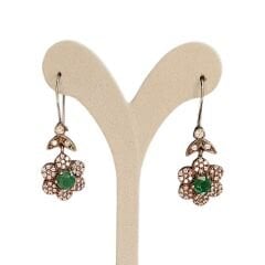 Elmas Model Çiçek Form Zümrüt Taş Gümüş Set