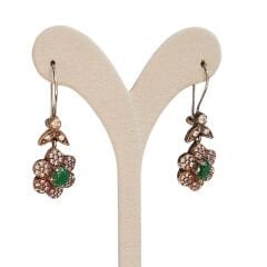 Elmas Model Çiçek Form Zümrüt Taş Gümüş Set