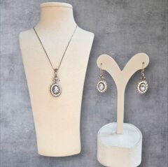 Elmas Model Oval Kesim Kristal Taş Gümüş Set