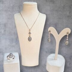 Elmas Model Oval Form Gümüş Set