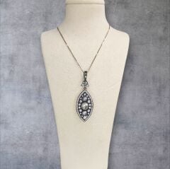 Elmas Kesim Kristal Taş Gümüş Kolye