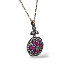 Elmas Kesim Yakut Renk Çiçek Model Gümüş Set