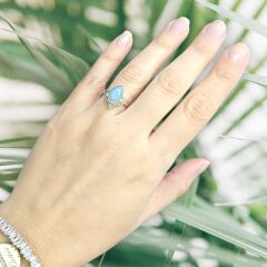 Aquamarin Doğal Taş Gümüş Yüzük- 14 no