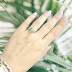 Pembe Kuvars Doğal Taş Gümüş Yüzük- 15 no