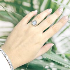 Ay Taşı Doğal Taş Gümüş Yüzük-14 no